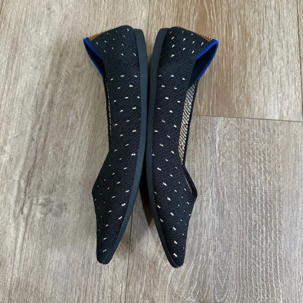 Rothy's RETIRED The Point Ivory Polka Dot Black Knit Ballet Flats Shoes Size 7